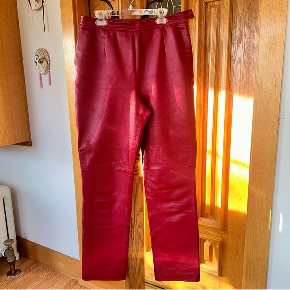 Clio Vintage 90s Genuine Leather High Waist Pants in Red size 4 - Picture 4 of 10